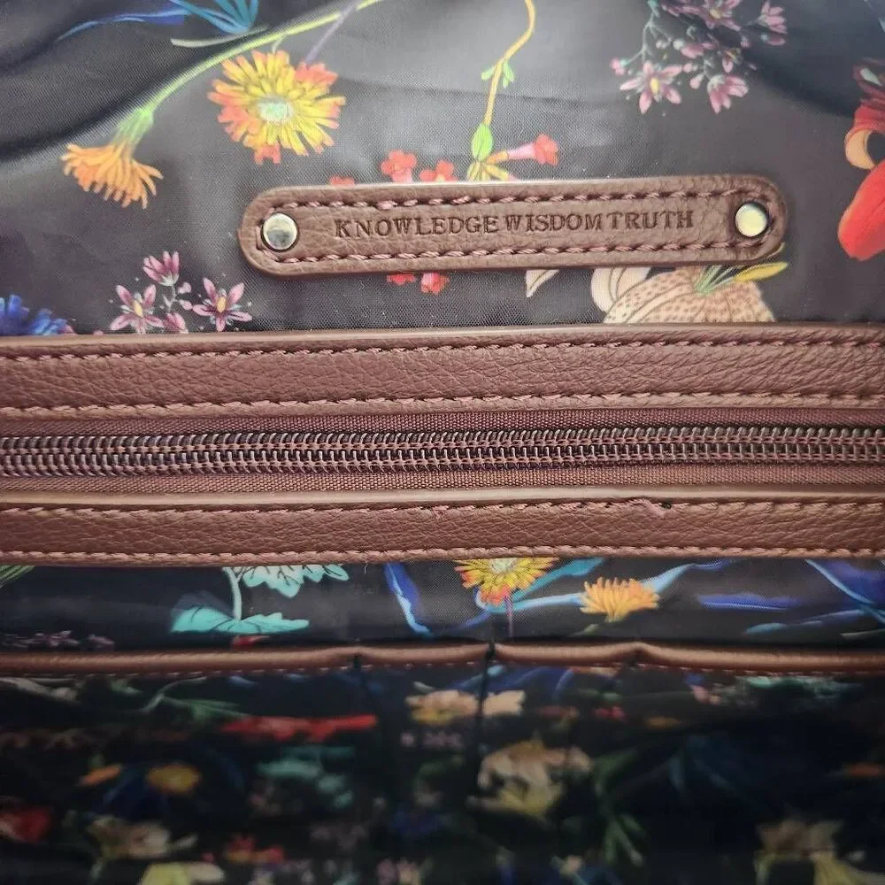 Robert Graham Duffle Bag Brown Faux Leather Lined Travel Brown Floral $398 Retai